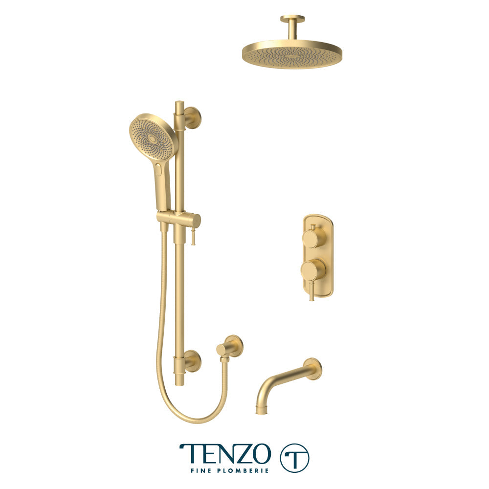 Tenzo Alyss ALYPB33-511345 3-function ceiling-arm shower kit in brushed gold