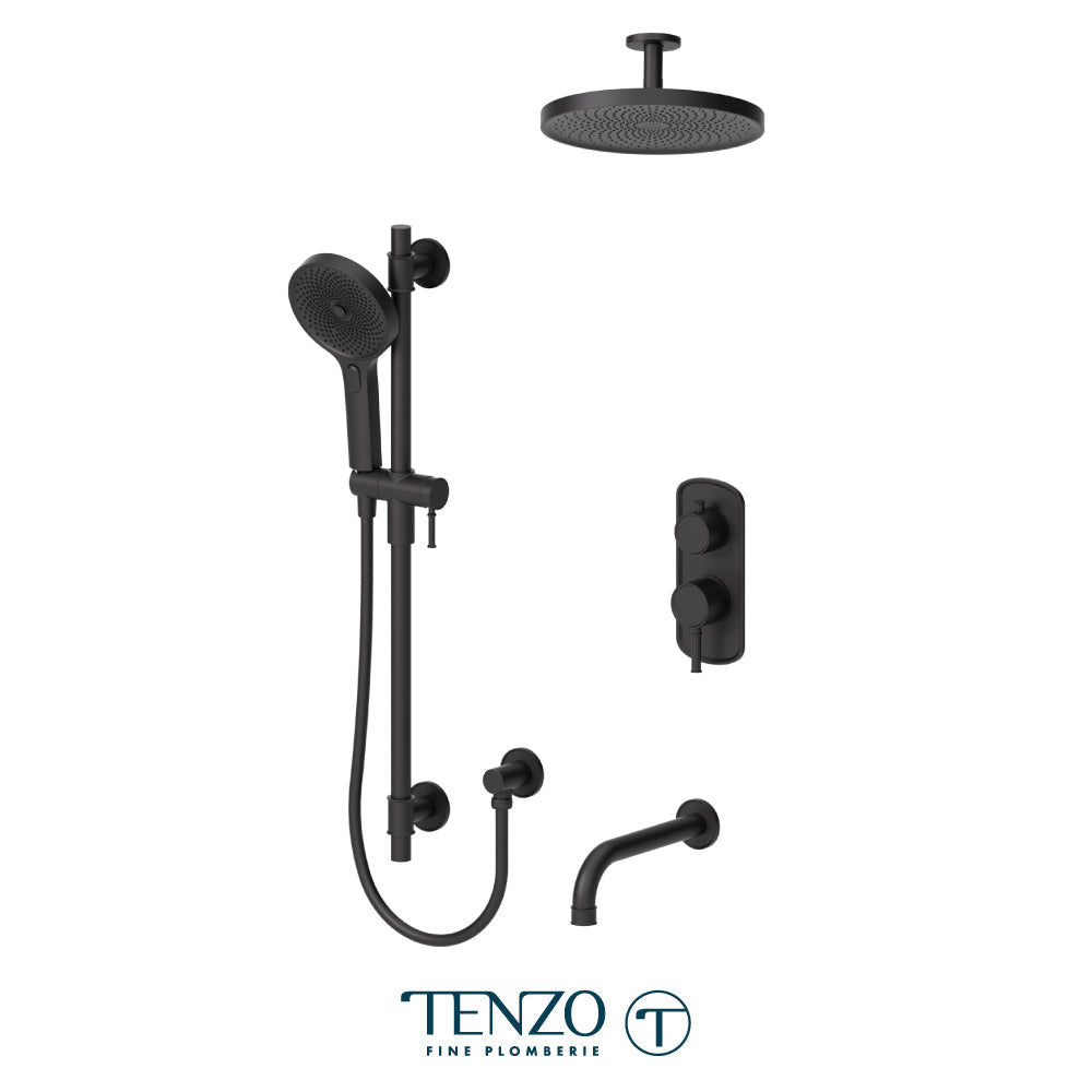 Tenzo Alyss ALYPB33-511345 3-function ceiling-arm shower kit in matte black