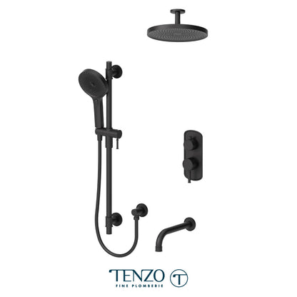 Tenzo Alyss ALYPB33-511345 3-function ceiling-arm shower kit in matte black