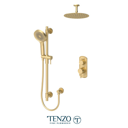 Tenzo Alyss ALYT32-21131 thermostatic ceiling-arm shower kit in brushed gold