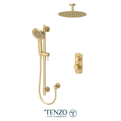 Tenzo Alyss ALYT32-21132 thermostatic ceiling-arm shower kit in brushed gold