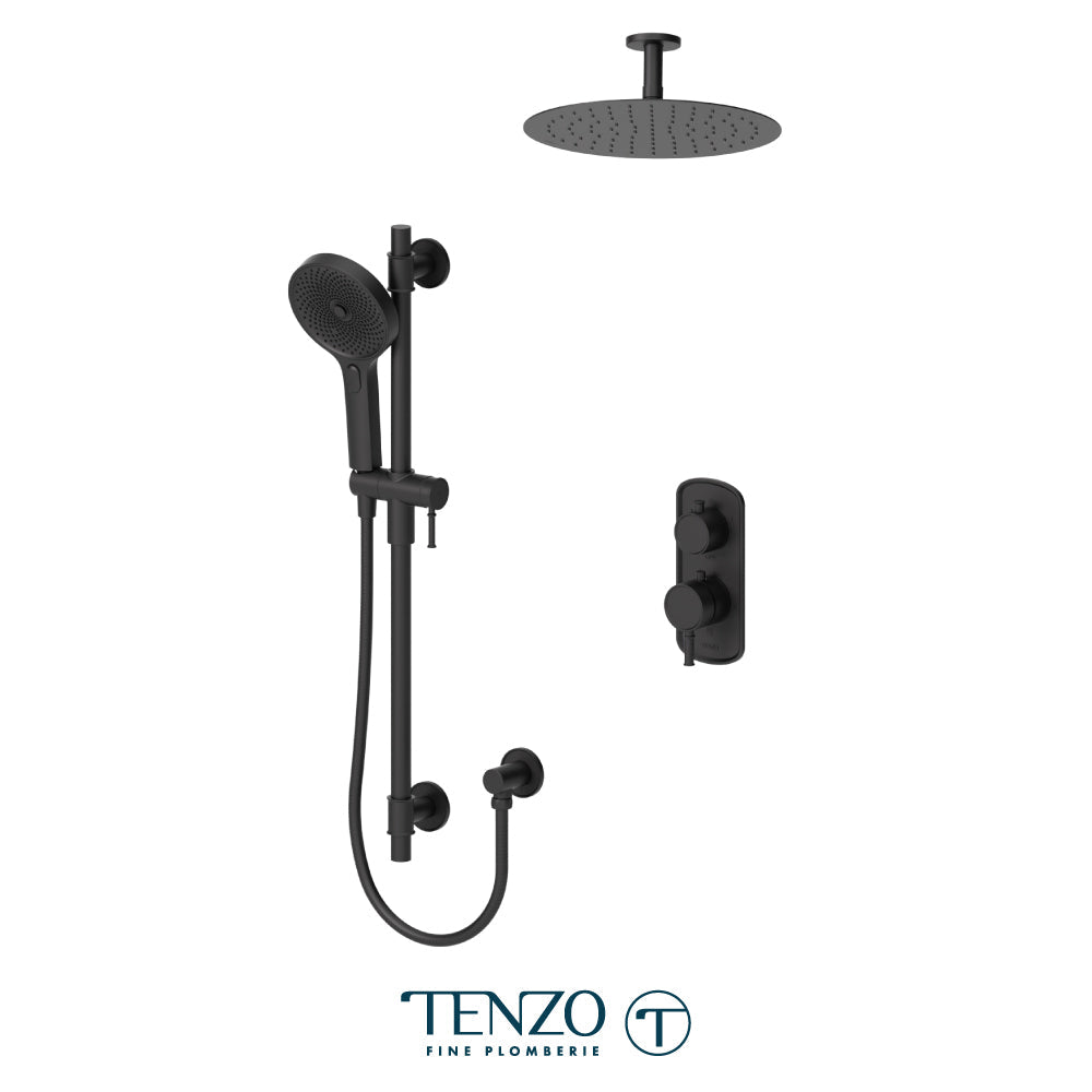 Tenzo Alyss ALYT32-21132 thermostatic ceiling-arm shower kit in matte black