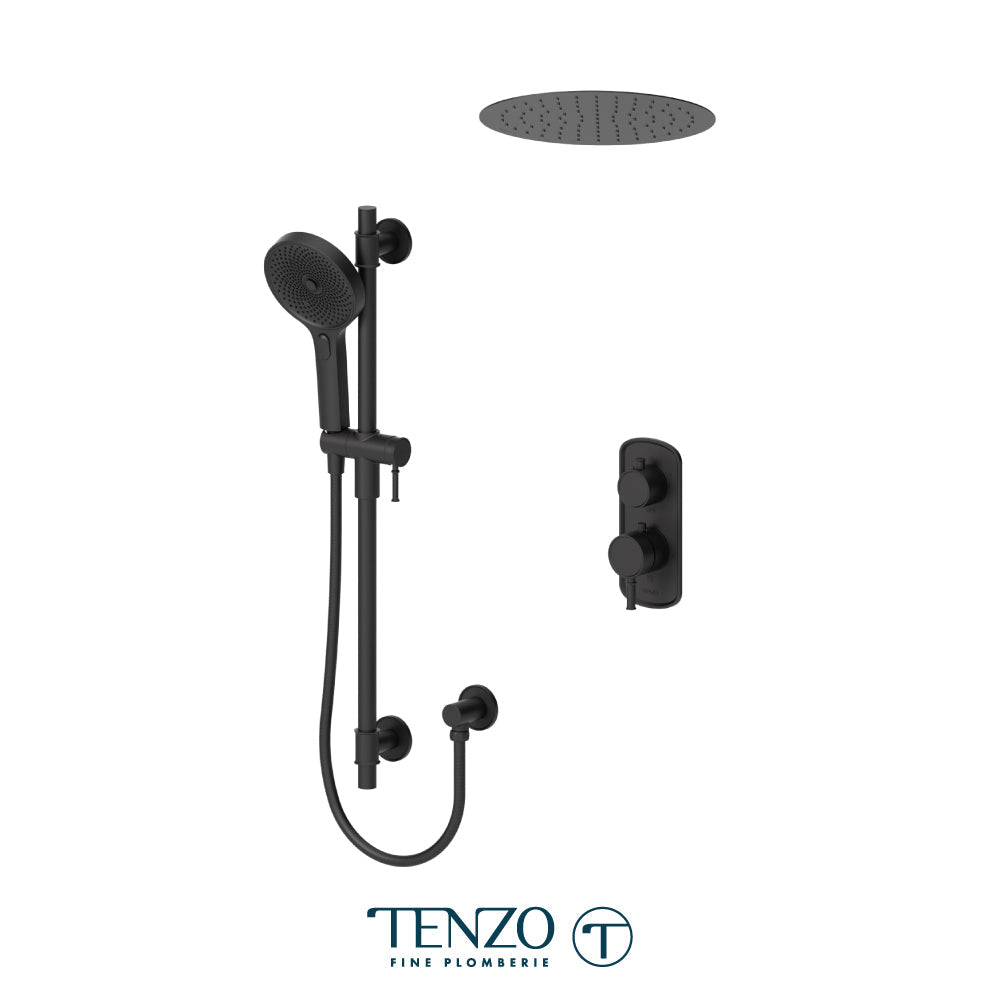 Tenzo Alyss ALYT32-21165 thermostatic recessed ceiling shower kit in matte black