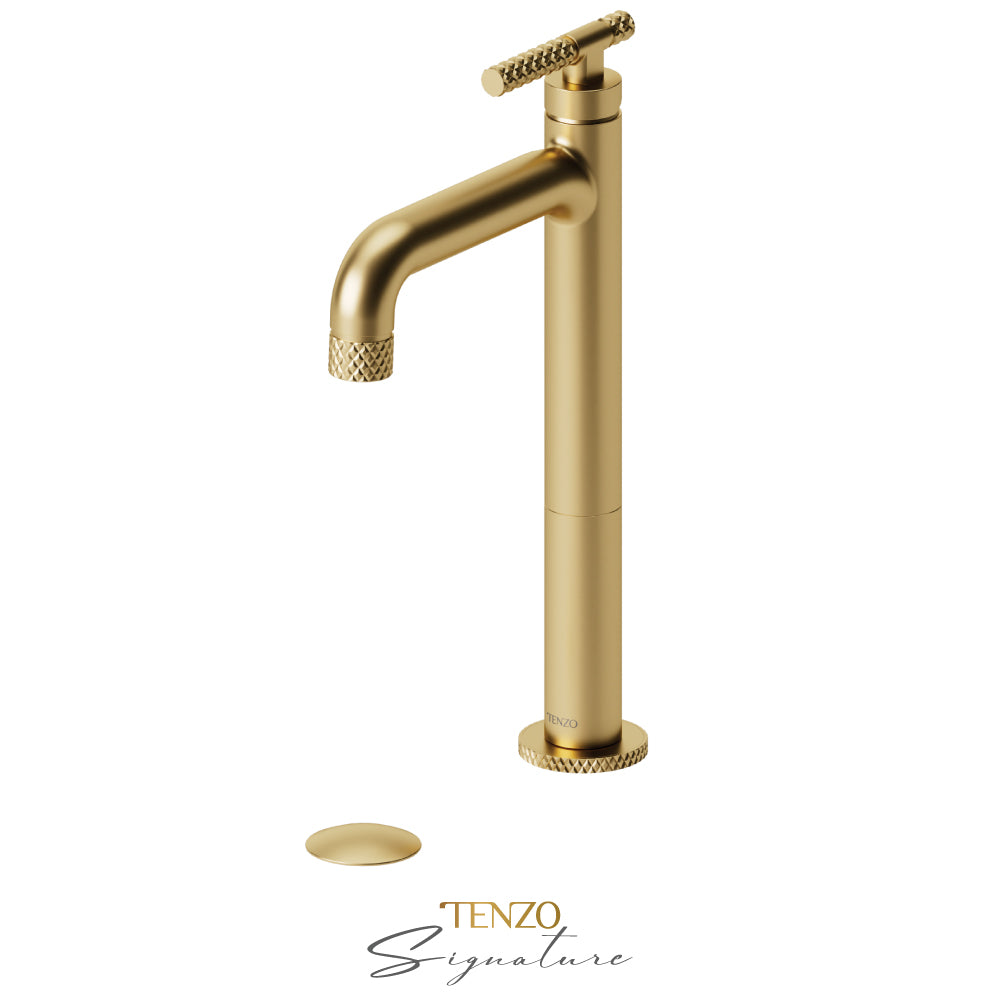 Tenzo Bellacio BE11H-C tall vessel faucet brushed gold
