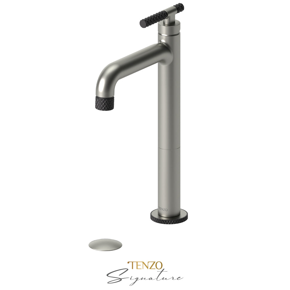 Tenzo Bellacio BE11H-C tall vessel faucet brushed nickel with matte black