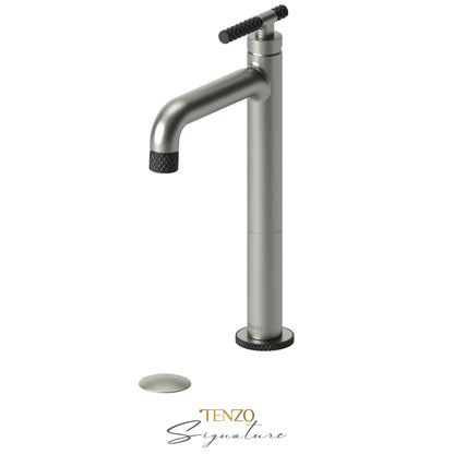 Tenzo Bellacio BE11H-C tall vessel faucet brushed nickel with matte black