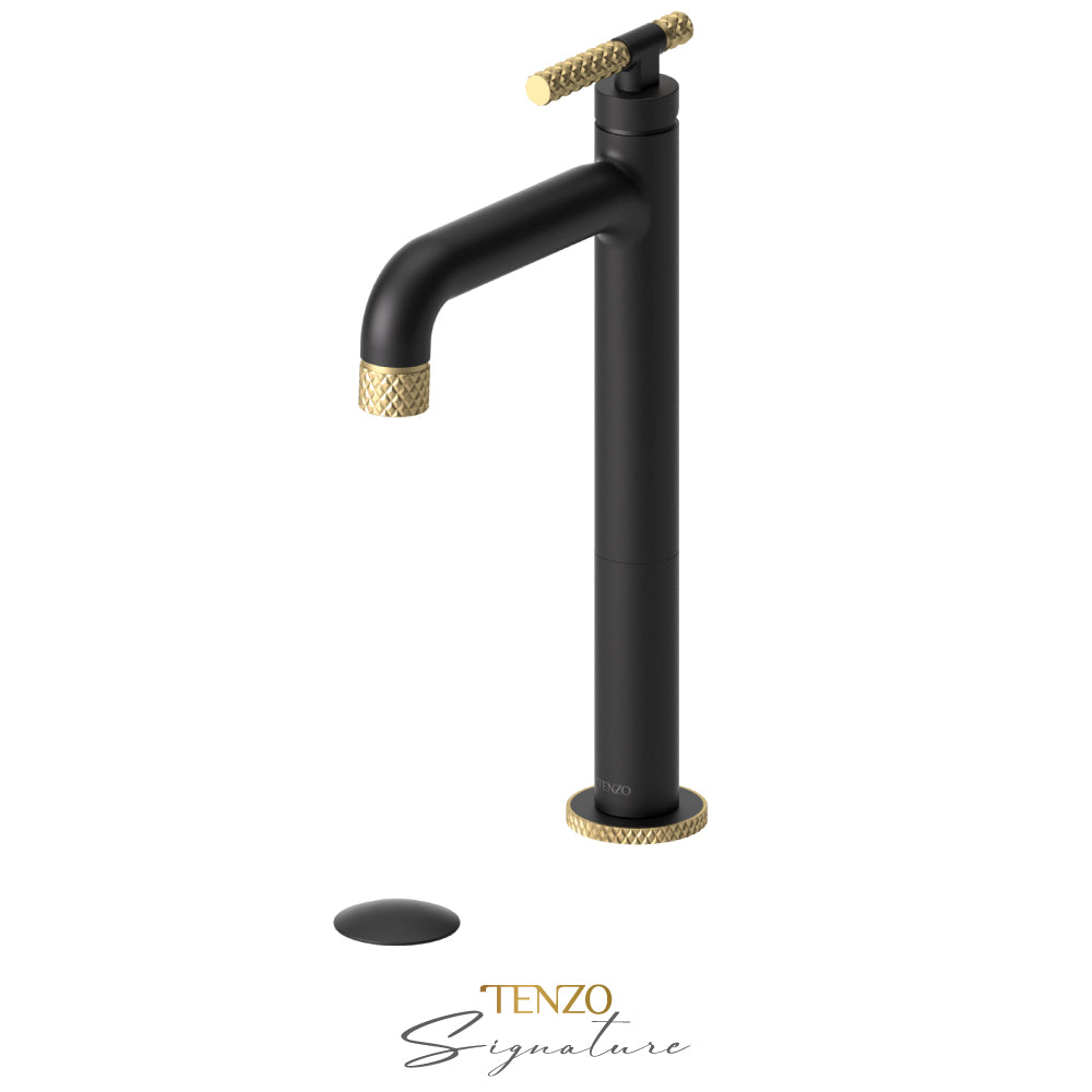 Tenzo Bellacio BE11H-C tall vessel faucet matte black with brushed gold