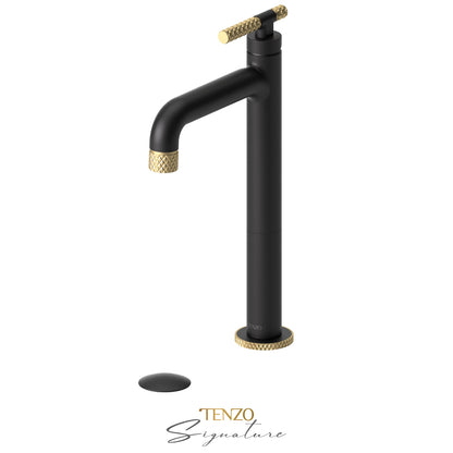 Tenzo Bellacio BE11H-C tall vessel faucet matte black with brushed gold