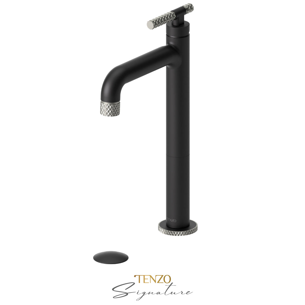 Tenzo Bellacio BE11H-C tall vessel faucet matte black with brushed nickel