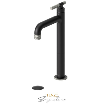 Tenzo Bellacio BE11H-C tall vessel faucet matte black with brushed nickel