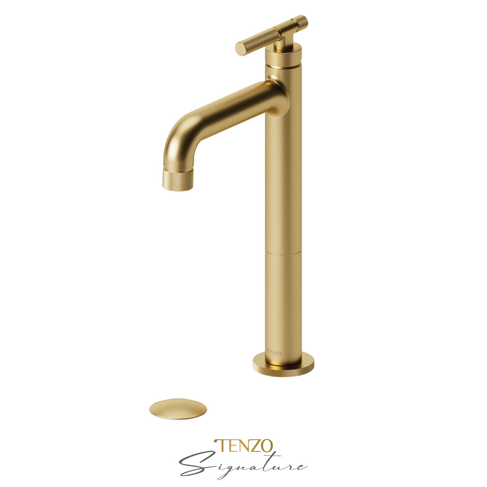 Tenzo Bellacio BE11H-F tall vessel faucet brushed gold