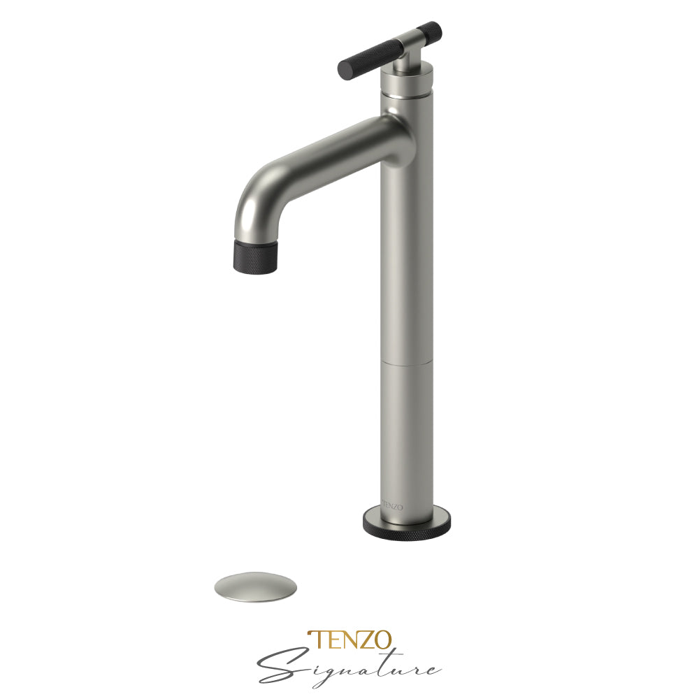 Tenzo Bellacio BE11H-F tall vessel faucet brushed nickel with matte black