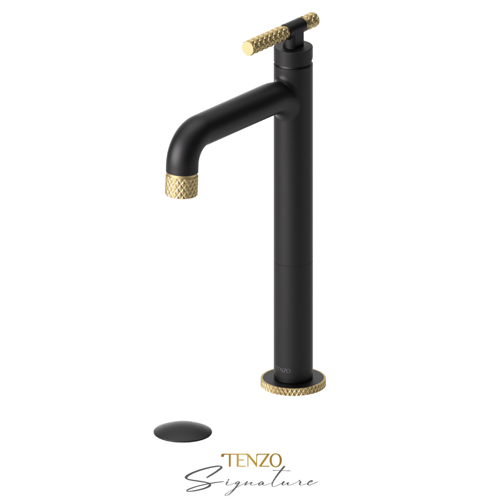 Tenzo Bellacio BE11H-F tall vessel faucet matte black with brushed gold