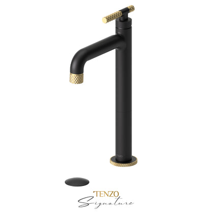 Tenzo Bellacio BE11H-F tall vessel faucet matte black with brushed gold