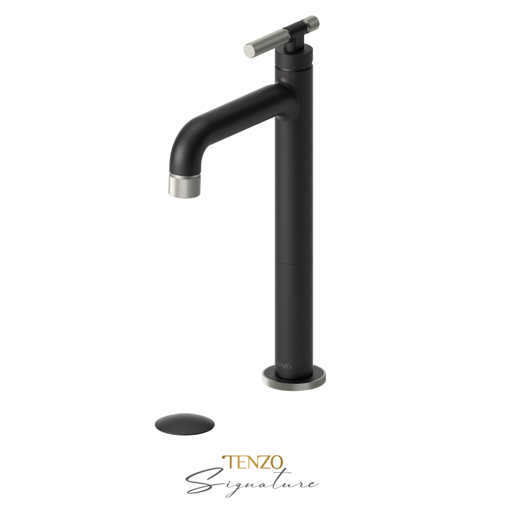 Tenzo Bellacio BE11H-F tall vessel faucet matte black with brushed nickel