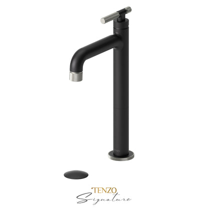 Tenzo Bellacio BE11H-F tall vessel faucet matte black with brushed nickel