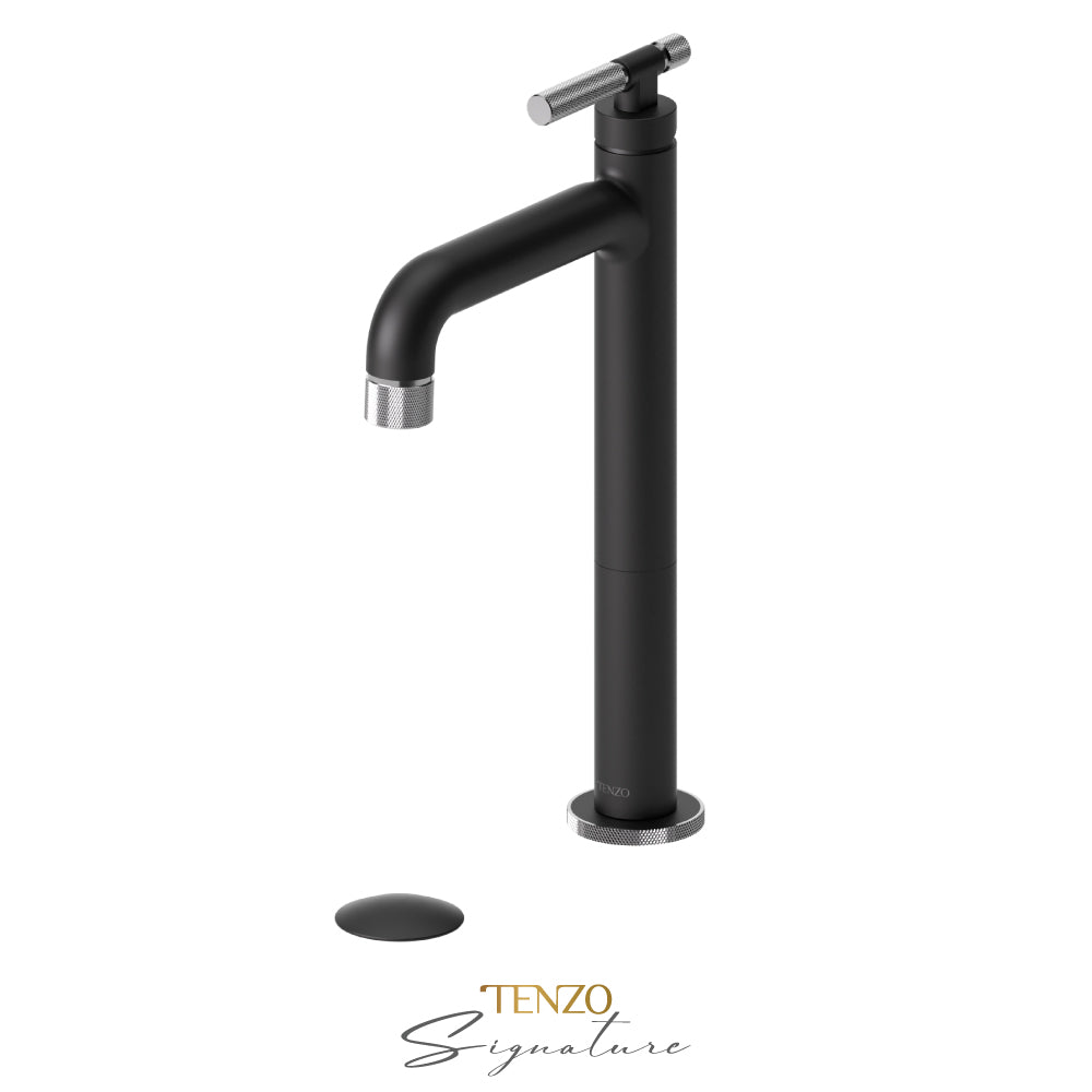 Tenzo Bellacio BE11H-F tall vessel faucet matte black with chrome