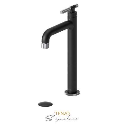 Tenzo Bellacio BE11H-F tall vessel faucet matte black with chrome