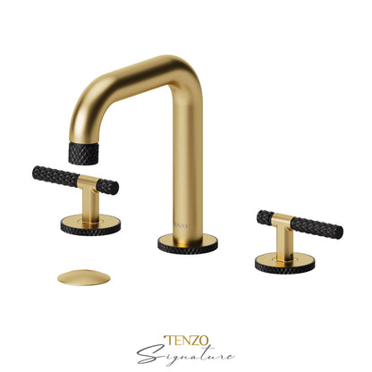 Tenzo Bellacio BE13-C 8 inch widespread lavatory faucet brushed gold with matte black