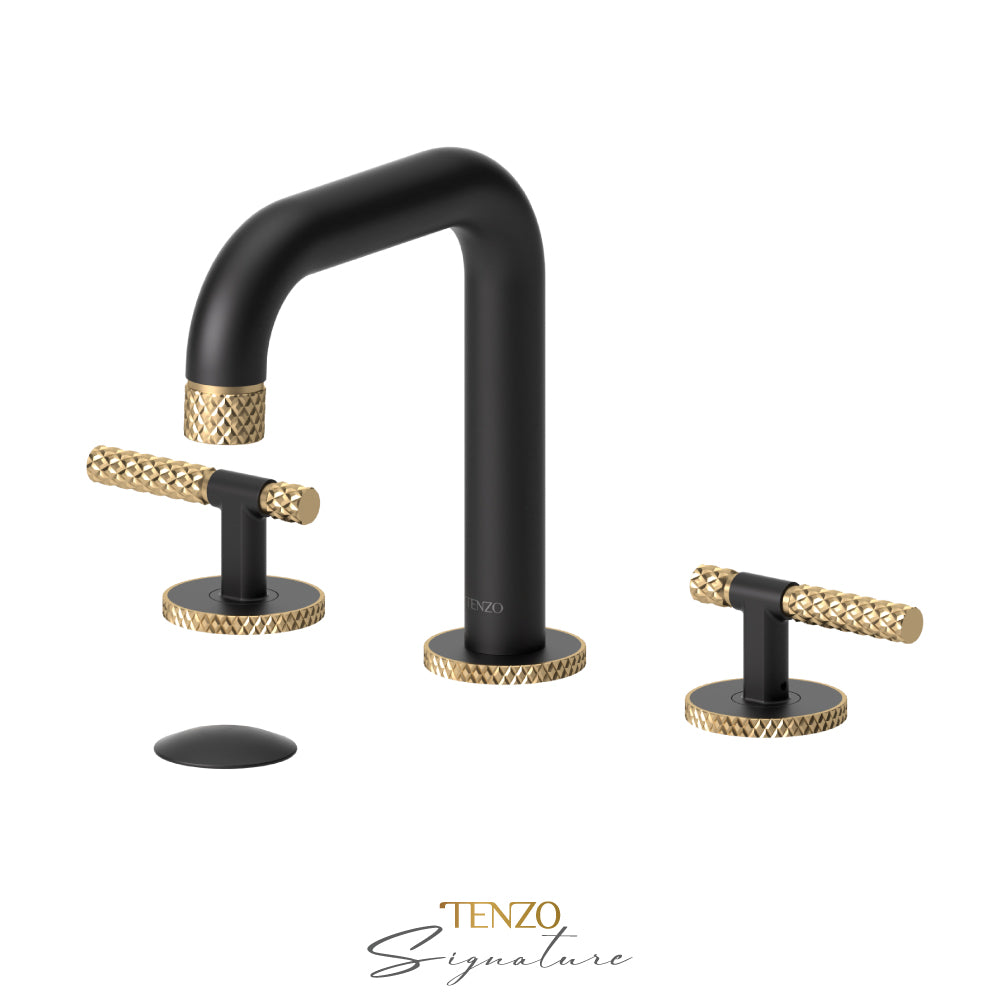 Tenzo Bellacio BE13-C 8 inch widespread lavatory faucet matte black with brushed gold