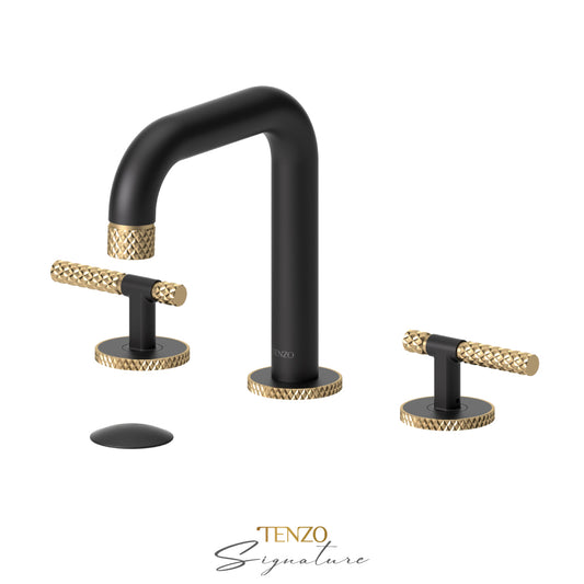 Tenzo Bellacio BE13-C 8 inch widespread lavatory faucet matte black with brushed gold