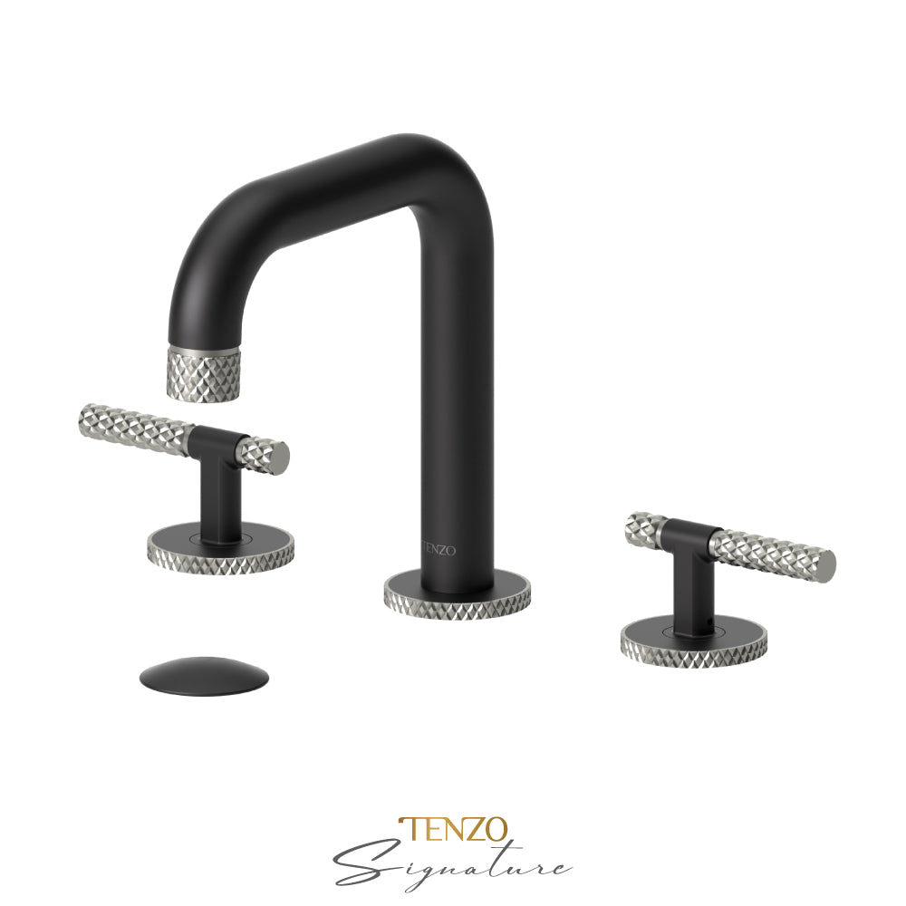 Tenzo Bellacio BE13-C 8 inch widespread lavatory faucet matte black with brushed nickel