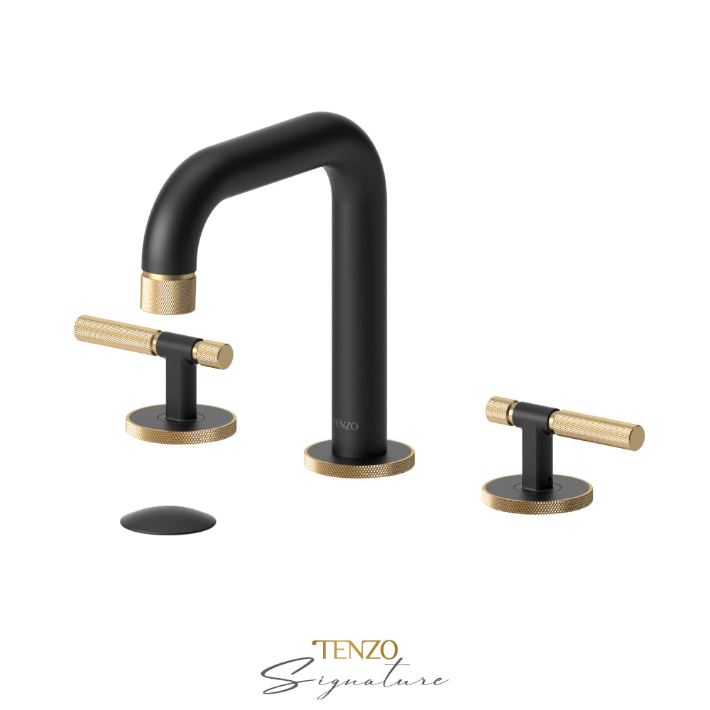 Tenzo Bellacio BE13-F 8 inch widespread lavatory faucet matte black with brushed gold
