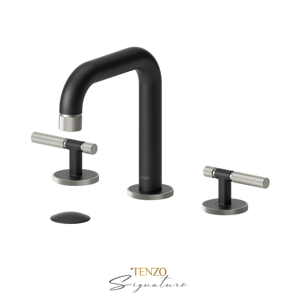 Tenzo Bellacio BE13-F 8 inch widespread lavatory faucet matte black with brushed nickel