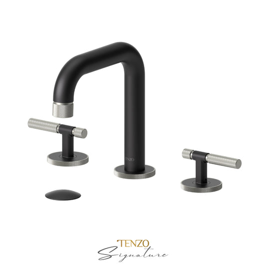 Tenzo Bellacio BE13-F 8 inch widespread lavatory faucet matte black with brushed nickel