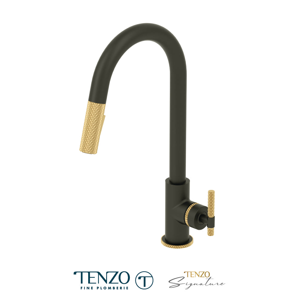 Tenzo Bellacio Pull-Down Kitchen Faucet & 2-Function Spray Head, Larger Knurled