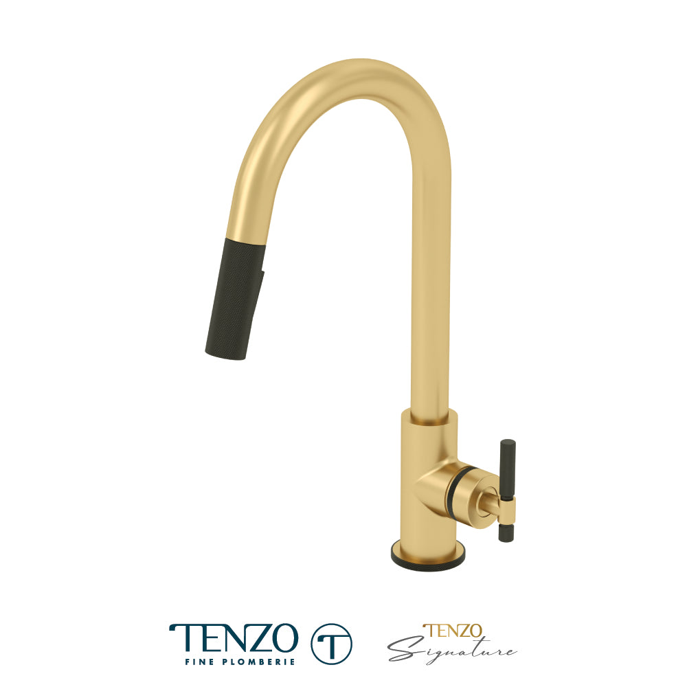 Tenzo Bellacio Single-Handle Pull-Down Kitchen Faucet, 2 Function Spray Head, Smaller Knurled