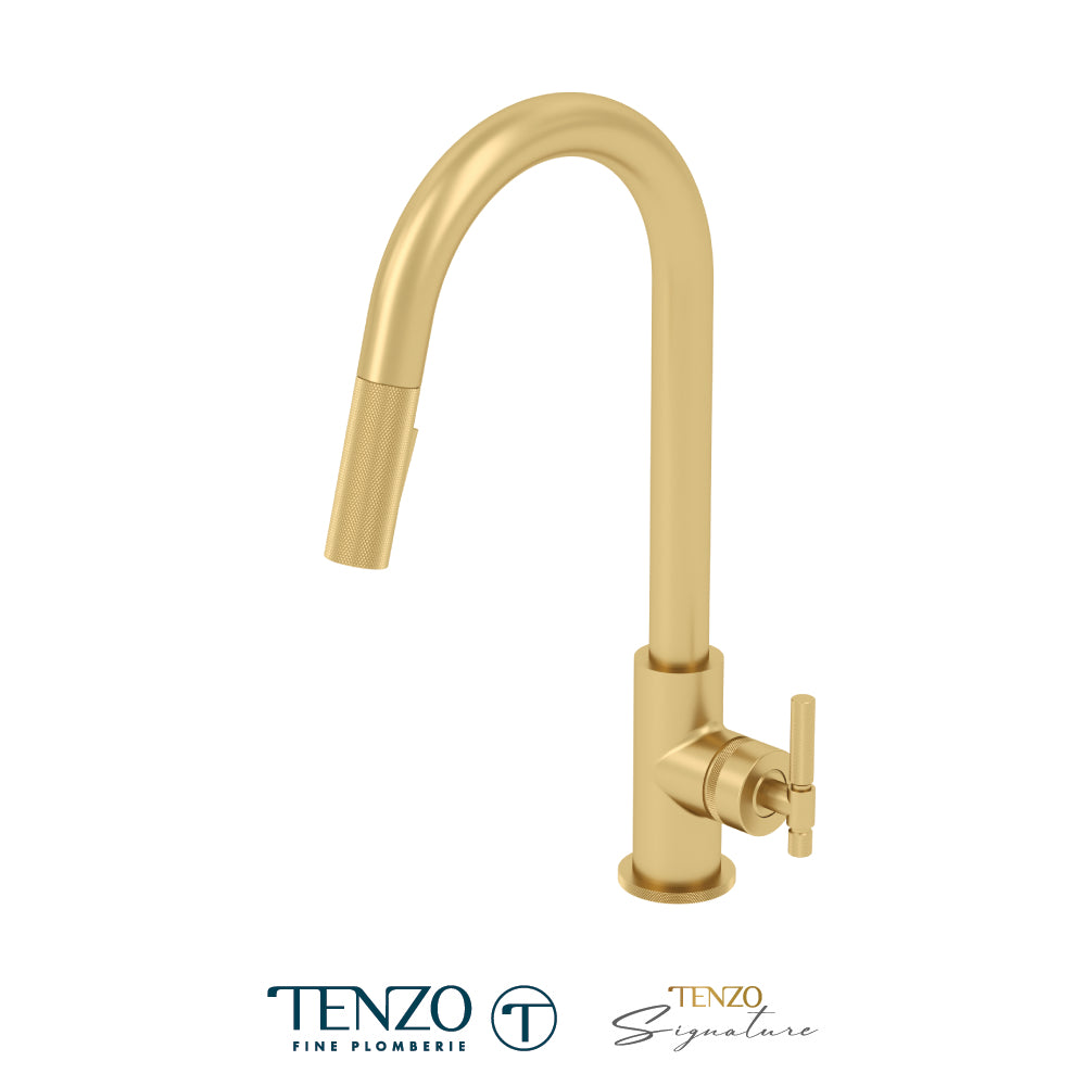Tenzo Bellacio Single-Handle Pull-Down Kitchen Faucet, 2 Function Spray Head, Smaller Knurled