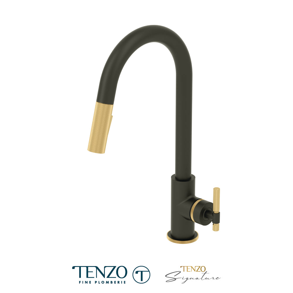 Tenzo Bellacio Single-Handle Pull-Down Kitchen Faucet, 2 Function Spray Head, Smaller Knurled