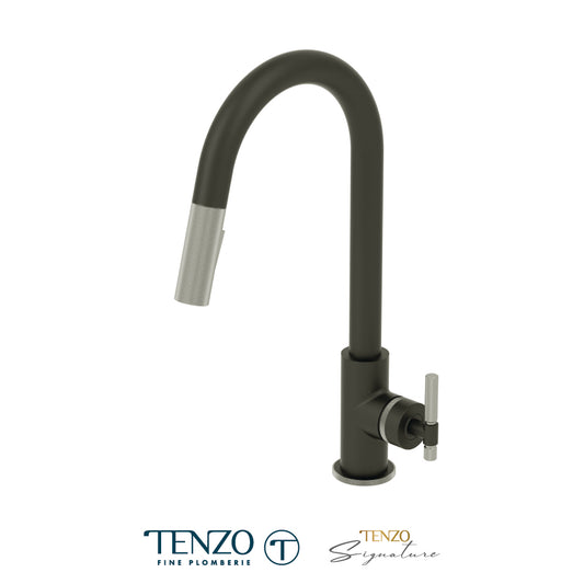 Tenzo Bellacio Single-Handle Pull-Down Kitchen Faucet, 2 Function Spray Head, Smaller Knurled