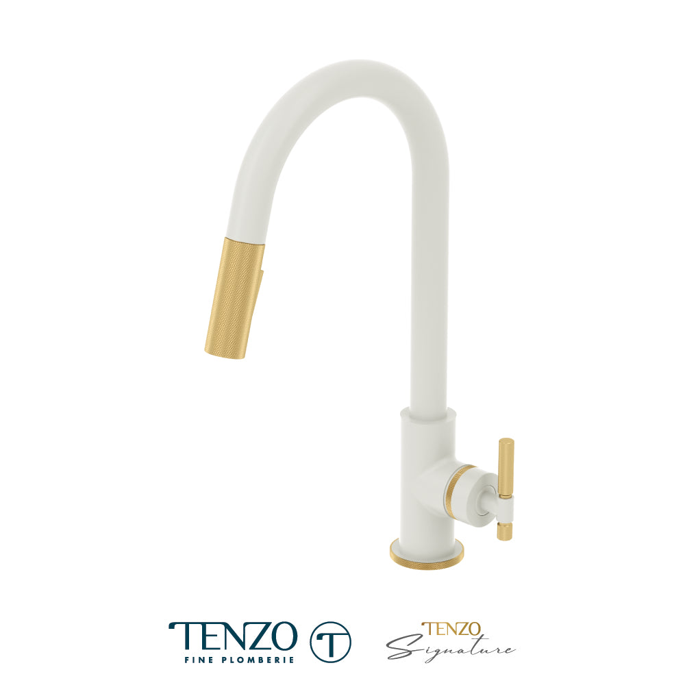 Tenzo Bellacio Single-Handle Pull-Down Kitchen Faucet, 2 Function Spray Head, Smaller Knurled