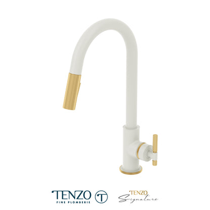 Tenzo Bellacio Single-Handle Pull-Down Kitchen Faucet, 2 Function Spray Head, Smaller Knurled