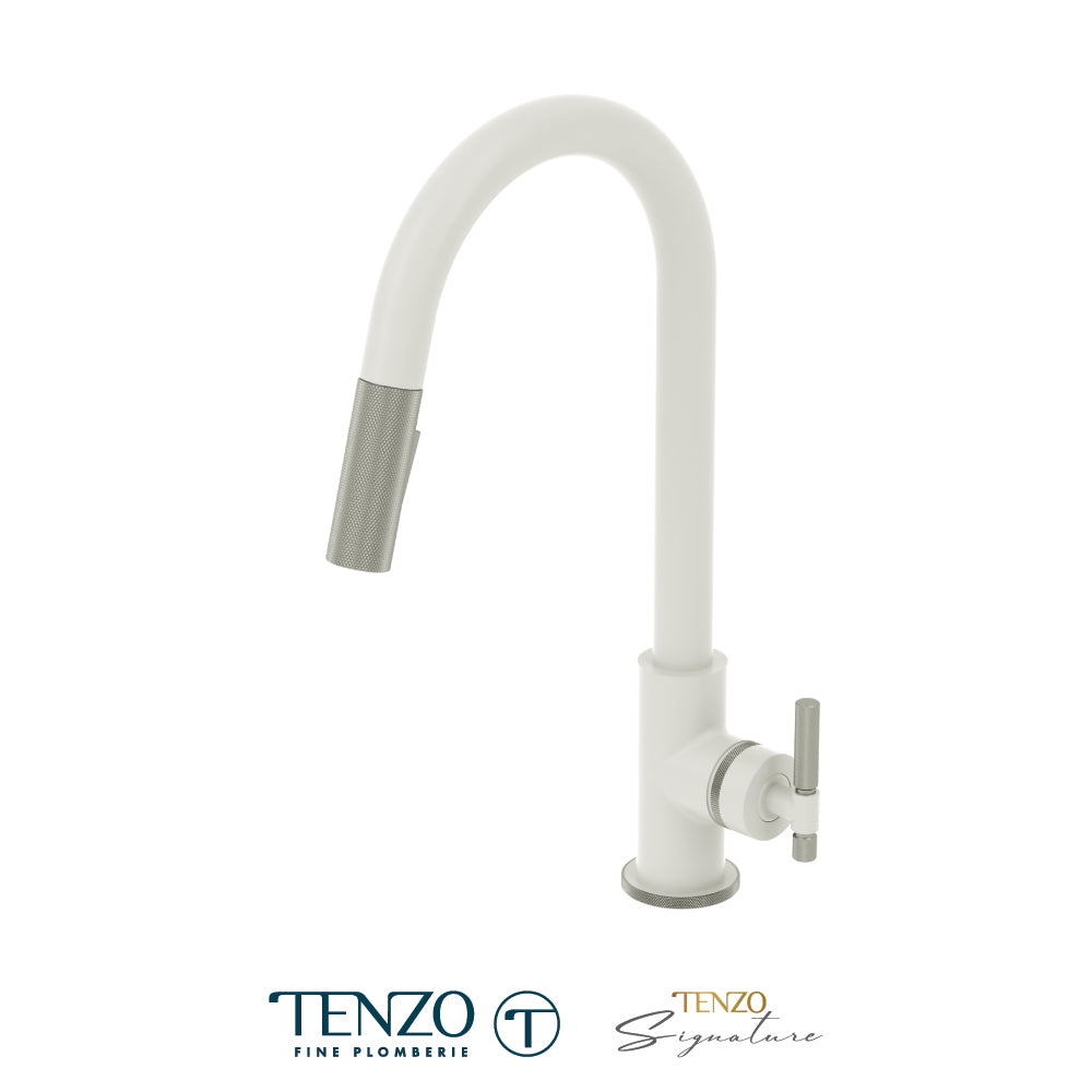Tenzo Bellacio Single-Handle Pull-Down Kitchen Faucet, 2 Function Spray Head, Smaller Knurled