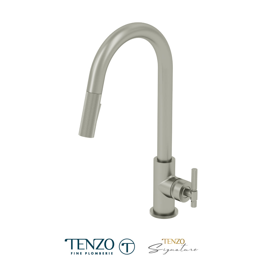 Tenzo Bellacio Single-Handle Pull-Down Kitchen Faucet, 2 Function Spray Head, Smaller Knurled