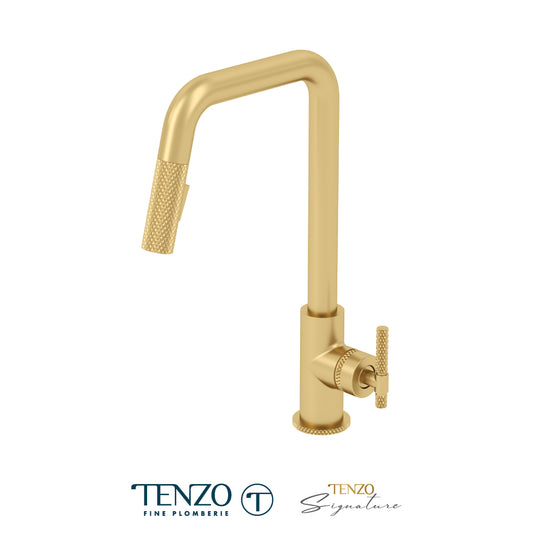 Tenzo Bellacio Single-Handle Pull-Down Kitchen Faucet With U-Spout, 2-Function Spray Head, Larger Knurled Design