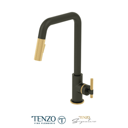 Tenzo Bellacio Single-Handle Pull-Down Kitchen Faucet With U-Spout, 2-Function Spray Head, Larger Knurled Design