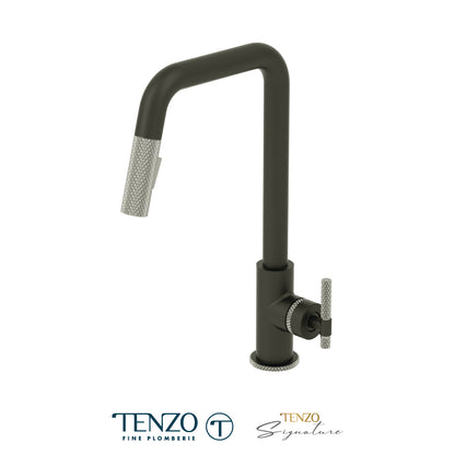 Tenzo Bellacio Single-Handle Pull-Down Kitchen Faucet With U-Spout, 2-Function Spray Head, Larger Knurled Design