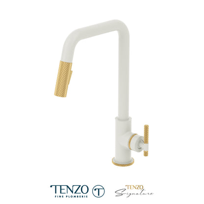 Tenzo Bellacio Single-Handle Pull-Down Kitchen Faucet With U-Spout, 2-Function Spray Head, Larger Knurled Design