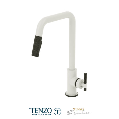 Tenzo Bellacio Single-Handle Pull-Down Kitchen Faucet With U-Spout, 2-Function Spray Head, Larger Knurled Design