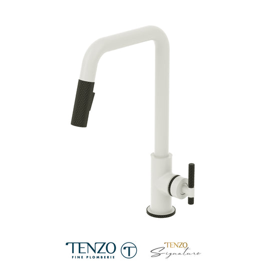 Robinet de cuisine rétractable monotrou Tenzo Bellacio avec bec en U, douchette 2 fonctions, design moleté plus grand