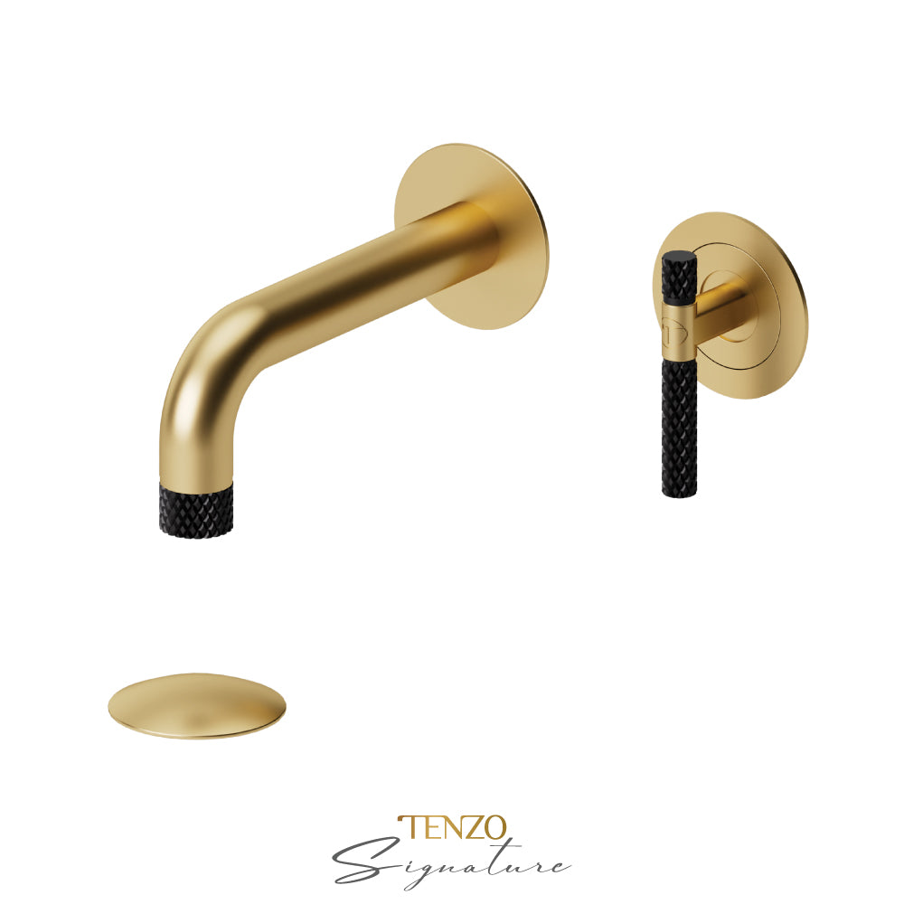Tenzo Bellacio BE14-C wall mount lavatory faucet brushed gold with matte black