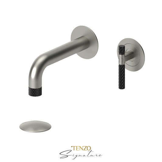 Tenzo Bellacio BE14-C wall mount lavatory faucet brushed nickel with matte black