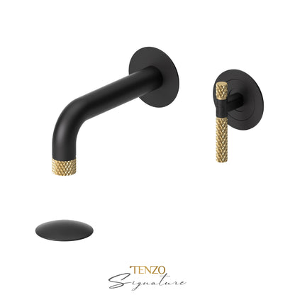 Tenzo Bellacio BE14-C wall mount lavatory faucet matte black with brushed gold