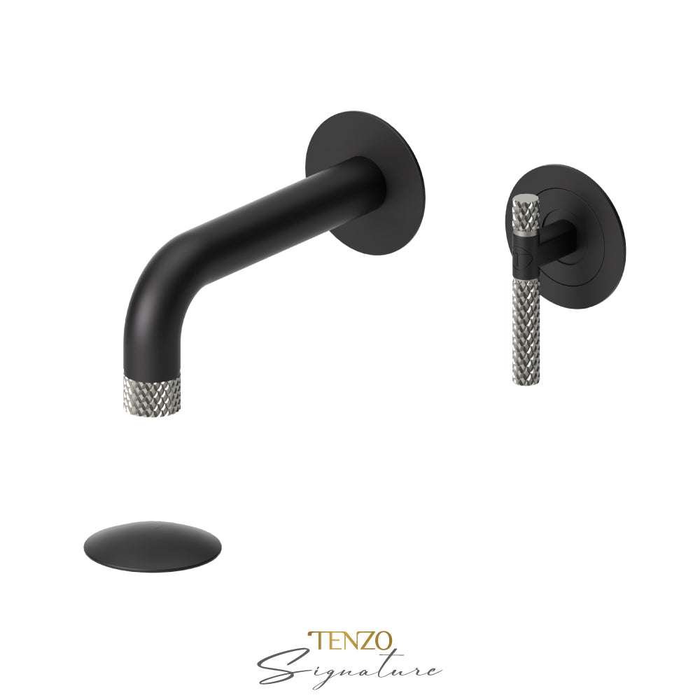 Tenzo Bellacio BE14-C wall mount lavatory faucet matte black with brushed nickel