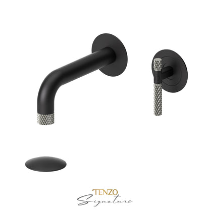 Tenzo Bellacio BE14-C wall mount lavatory faucet matte black with brushed nickel