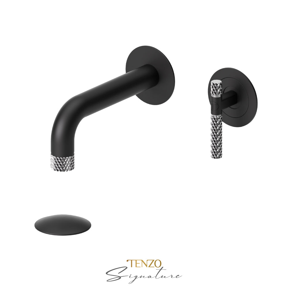 Tenzo Bellacio BE14-C wall mount lavatory faucet matte black with chrome